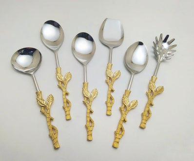 Golden Leafy Branch Serving Spoon Set