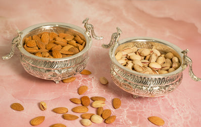 German Silver Peacock Snack Bowl Set
