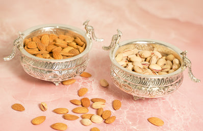German Silver Peacock Snack Bowl Set