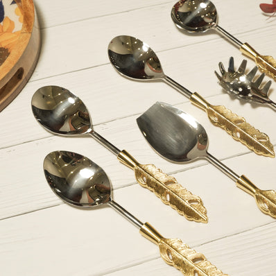 Gold Feather Serving Spoon Set