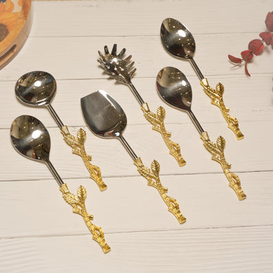 Golden Leafy Branch Serving Spoon Set