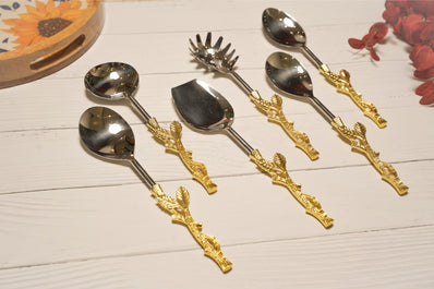 Golden Leafy Branch Serving Spoon Set