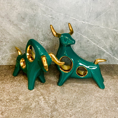 Green Bull Horns Up and Down