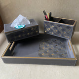 Glitz & Matte Stencil Grey Desk Organizer