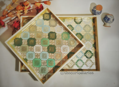 White Moroccan Leatherite Tray Set